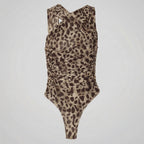 Leopard print swimsuit on a light gray background