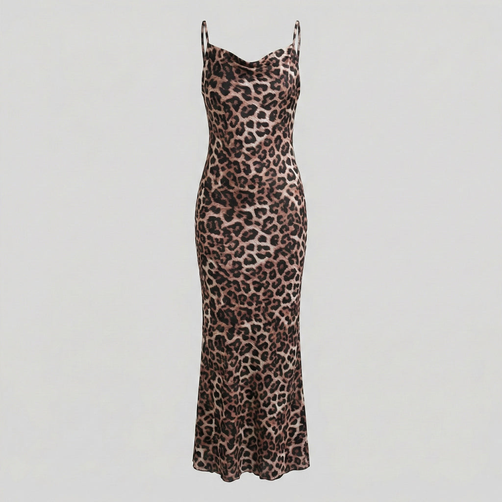 Leopard print dress on a light gray background