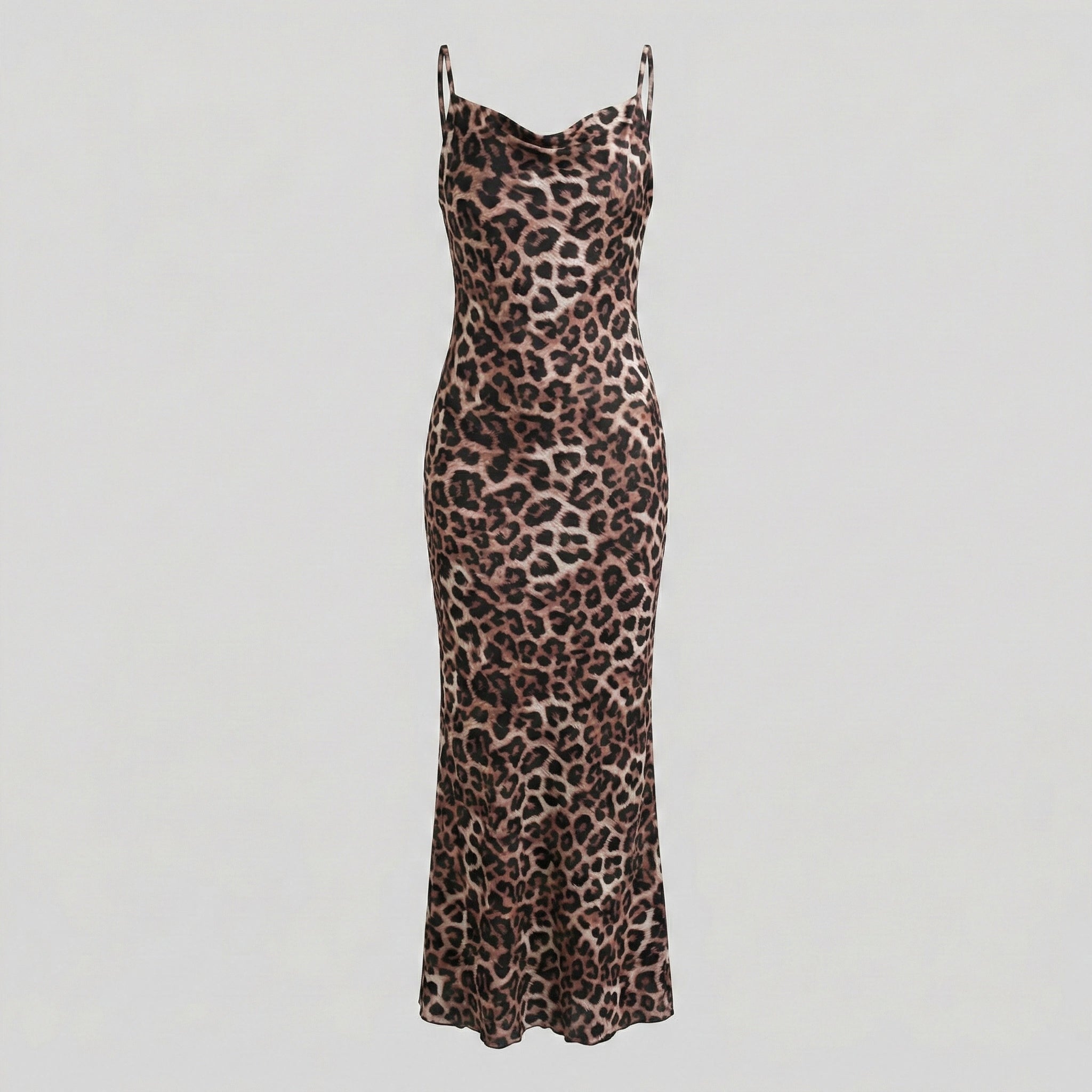 Leopard print dress on a light gray background