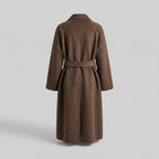 Brown coat with a belt on a light gray background