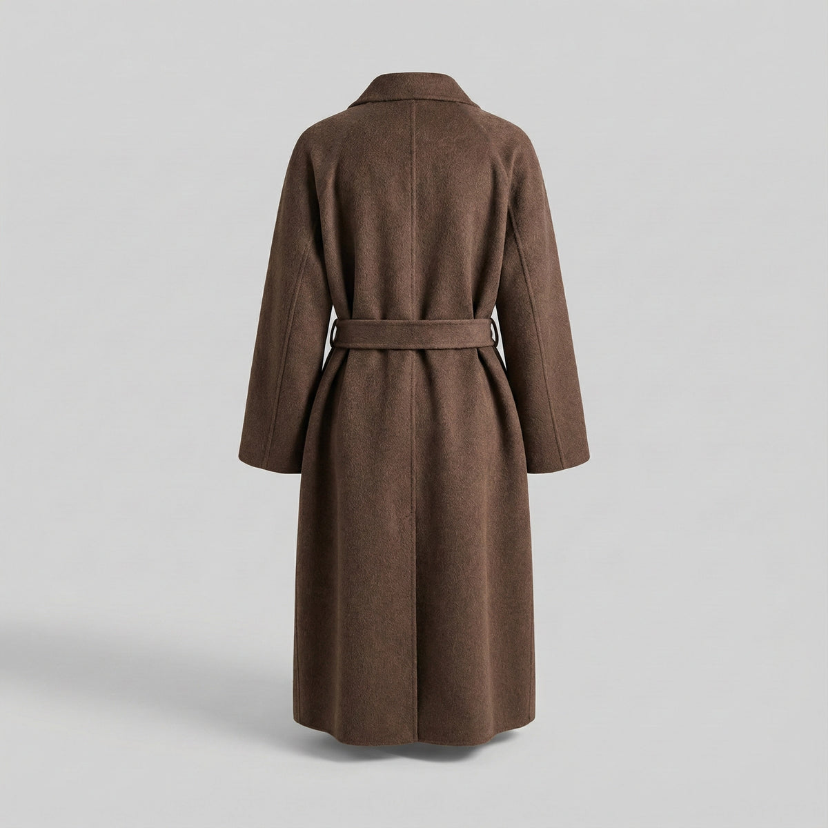 Brown coat with a belt on a light gray background