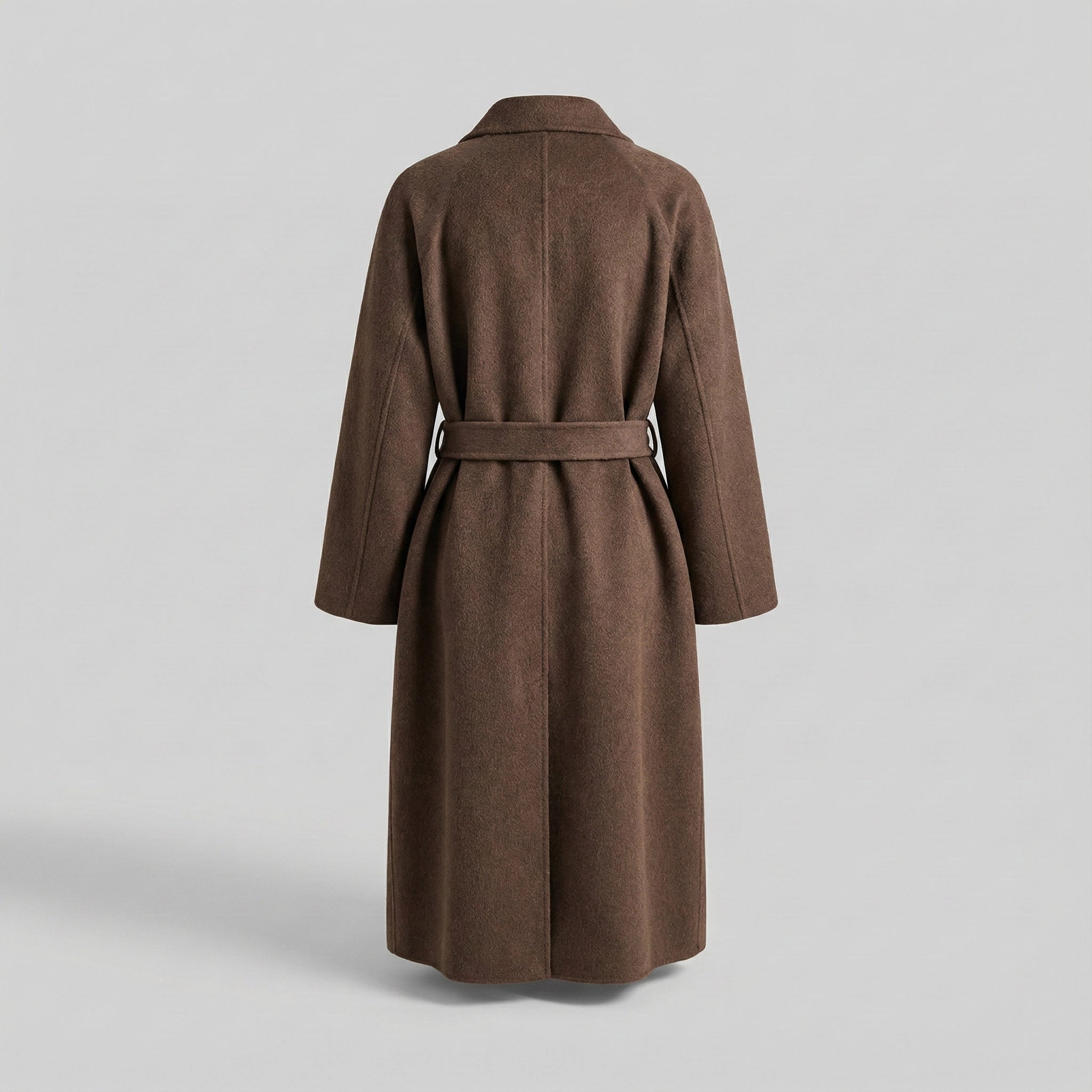 Brown coat with a belt on a light gray background
