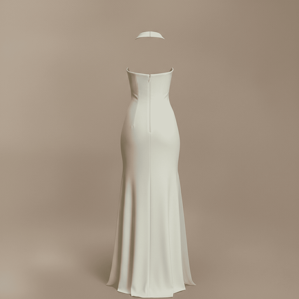 White evening gown on a beige background