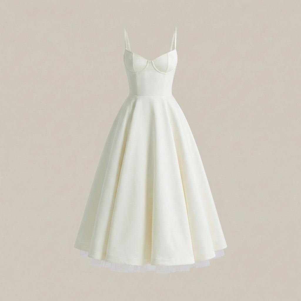 White dress with thin straps on a beige background