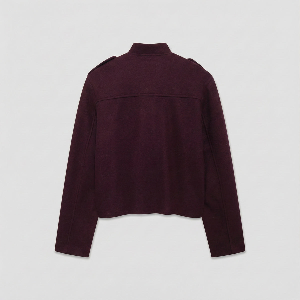Maroon jacket on a light gray background
