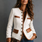 Women’s Herringbone Tweed Leather-Trim Jacket