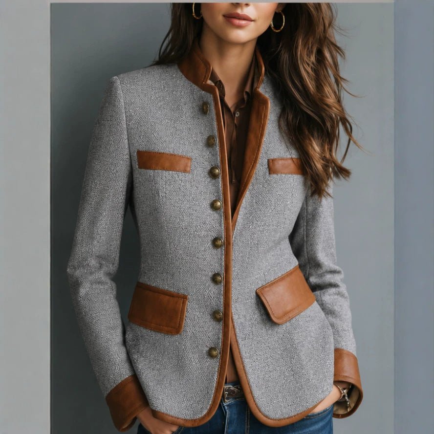 Women’s Herringbone Tweed Leather-Trim Jacket