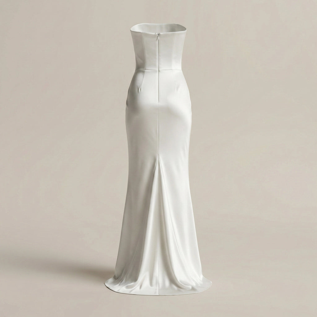 White evening gown on a beige background
