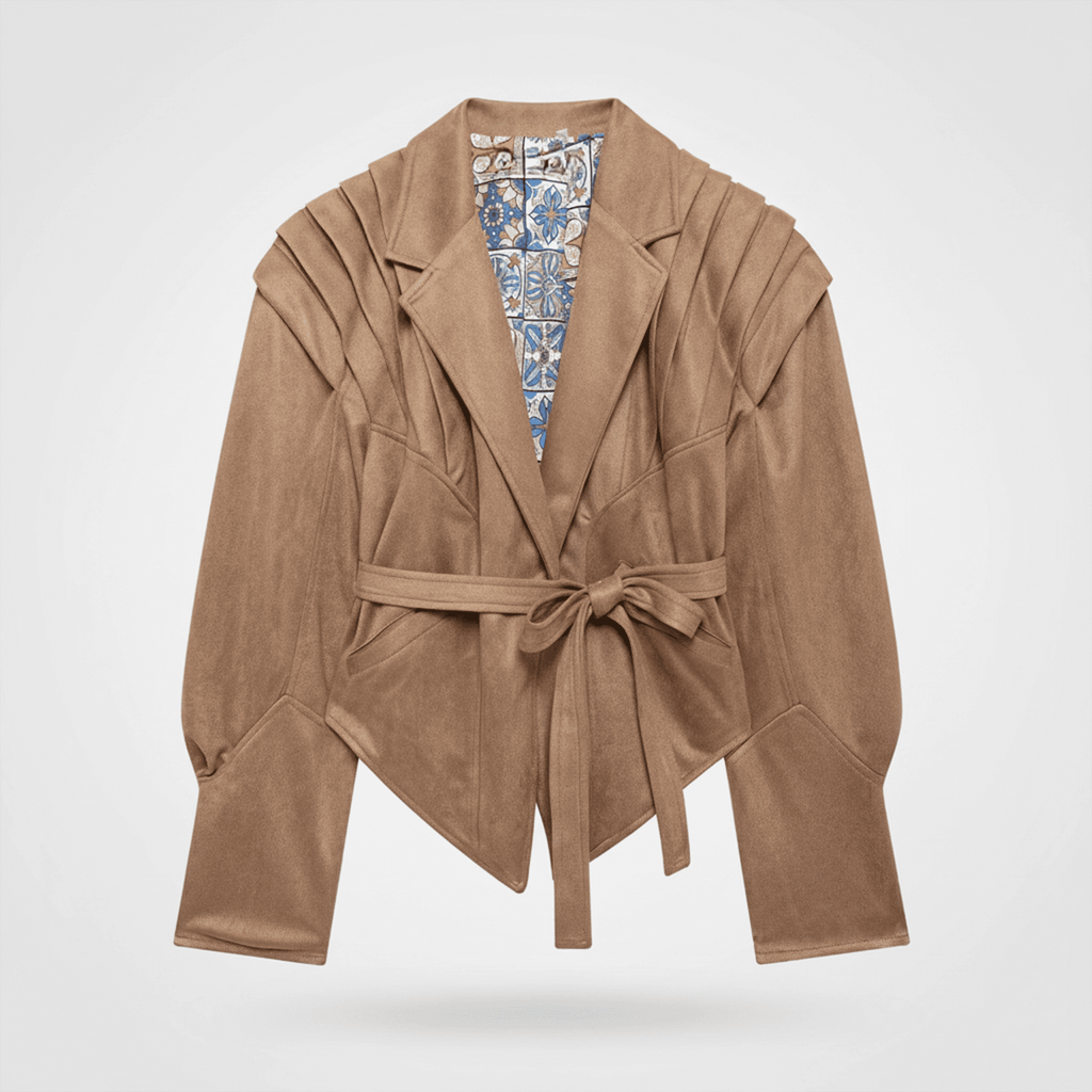 Brown robe with a patterned interior on a white background