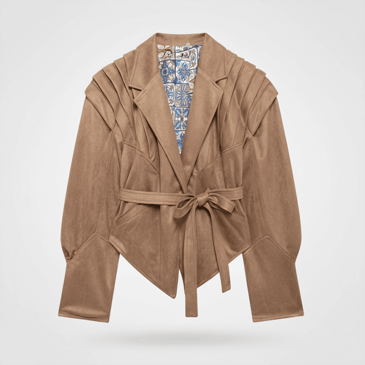 Brown robe with a patterned interior on a white background