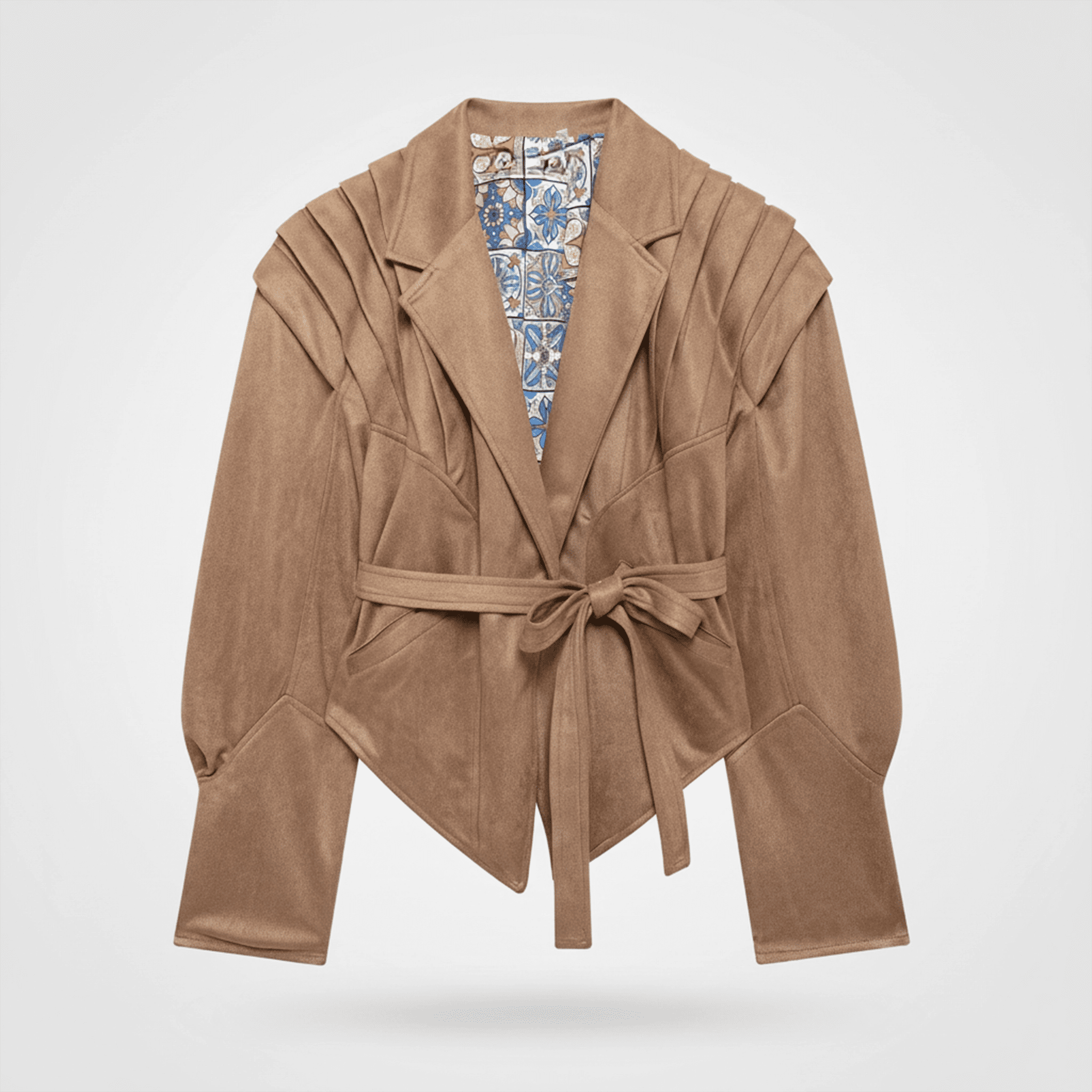 Brown robe with a patterned interior on a white background