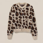 Leopard print cardigan on a beige background