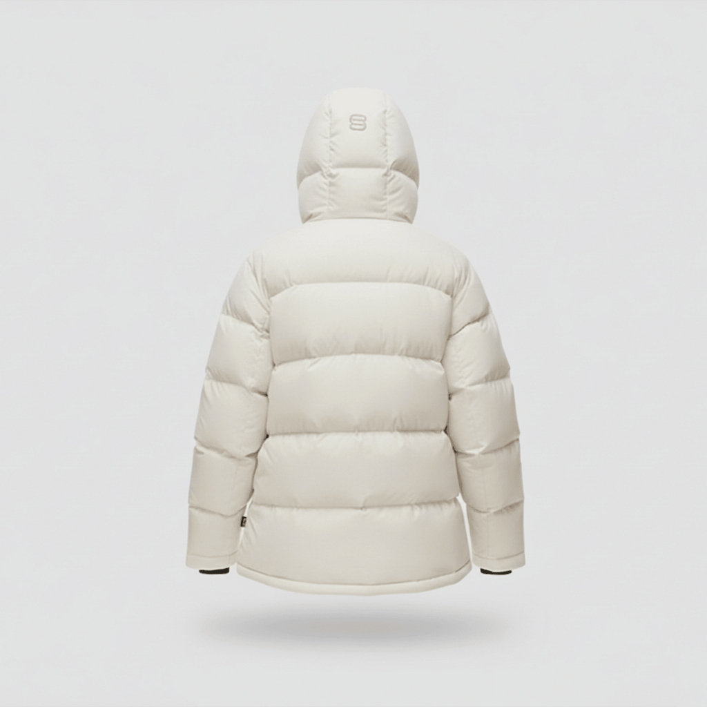 White puffer jacket on a light gray background