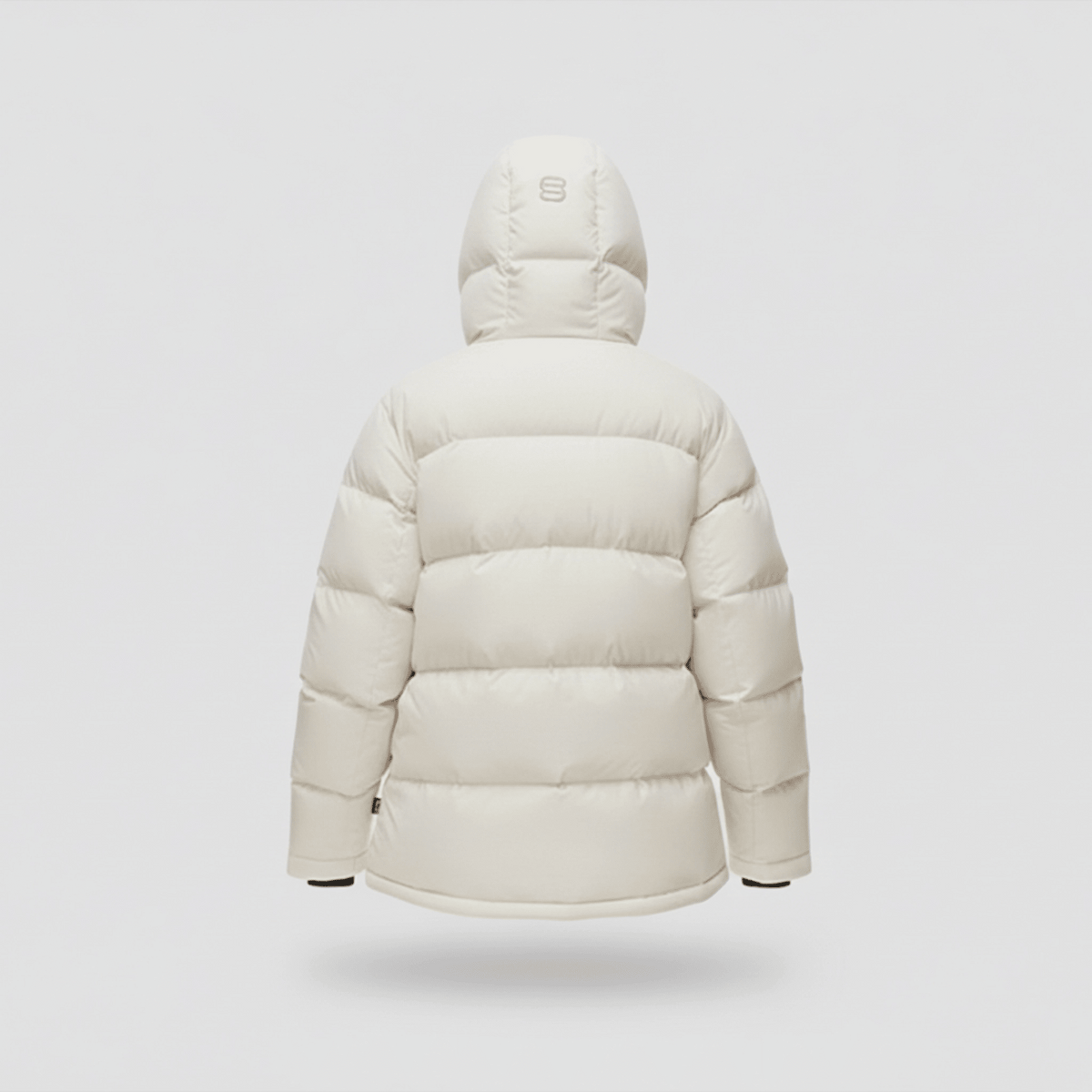 White puffer jacket on a light gray background
