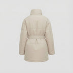 Beige puffer coat on a light gray background