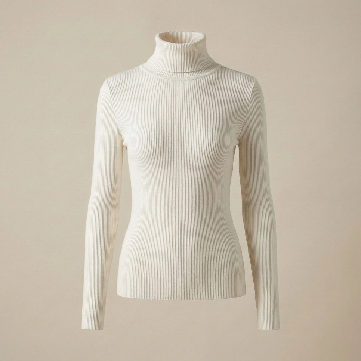 White turtleneck sweater on a beige background