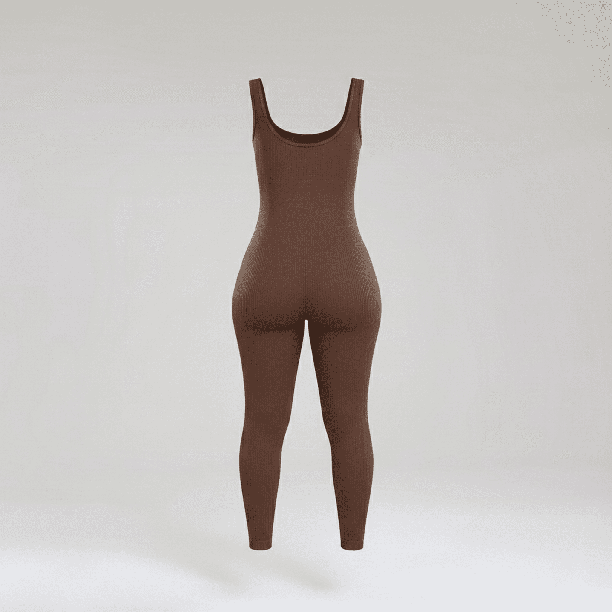 Brown bodysuit on a light gray background