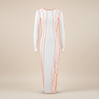 White dress with orange stripes on a beige background