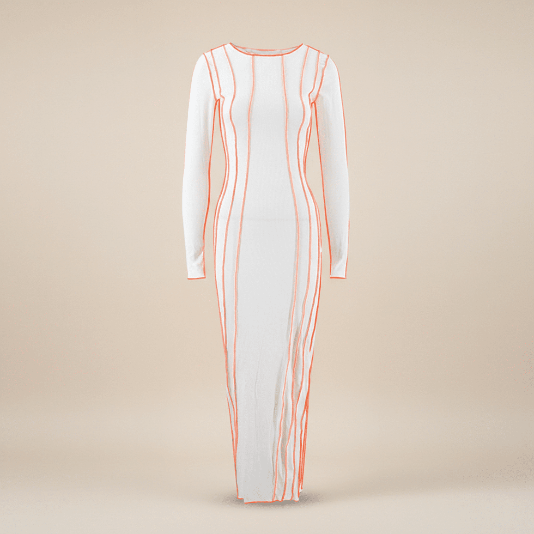 White dress with orange stripes on a beige background