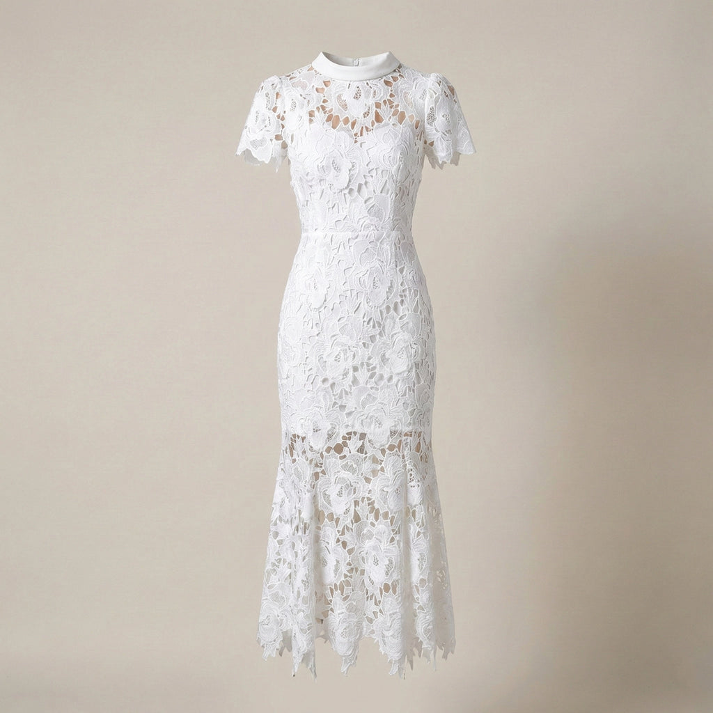 White lace dress on a beige background