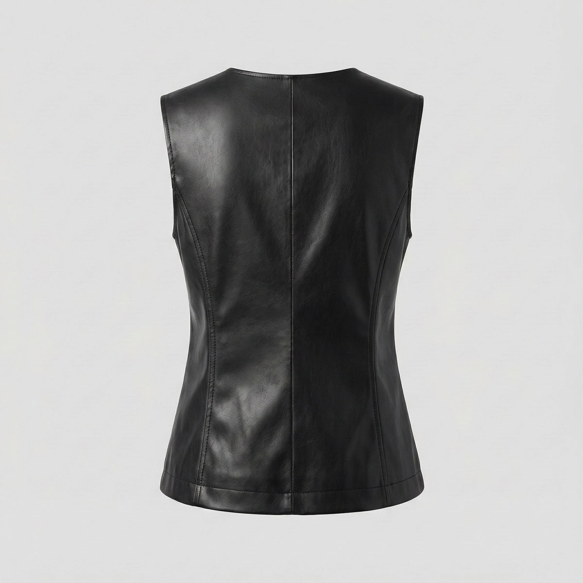 Black leather vest on a light gray background