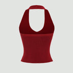Red ribbed crop top on a light gray background