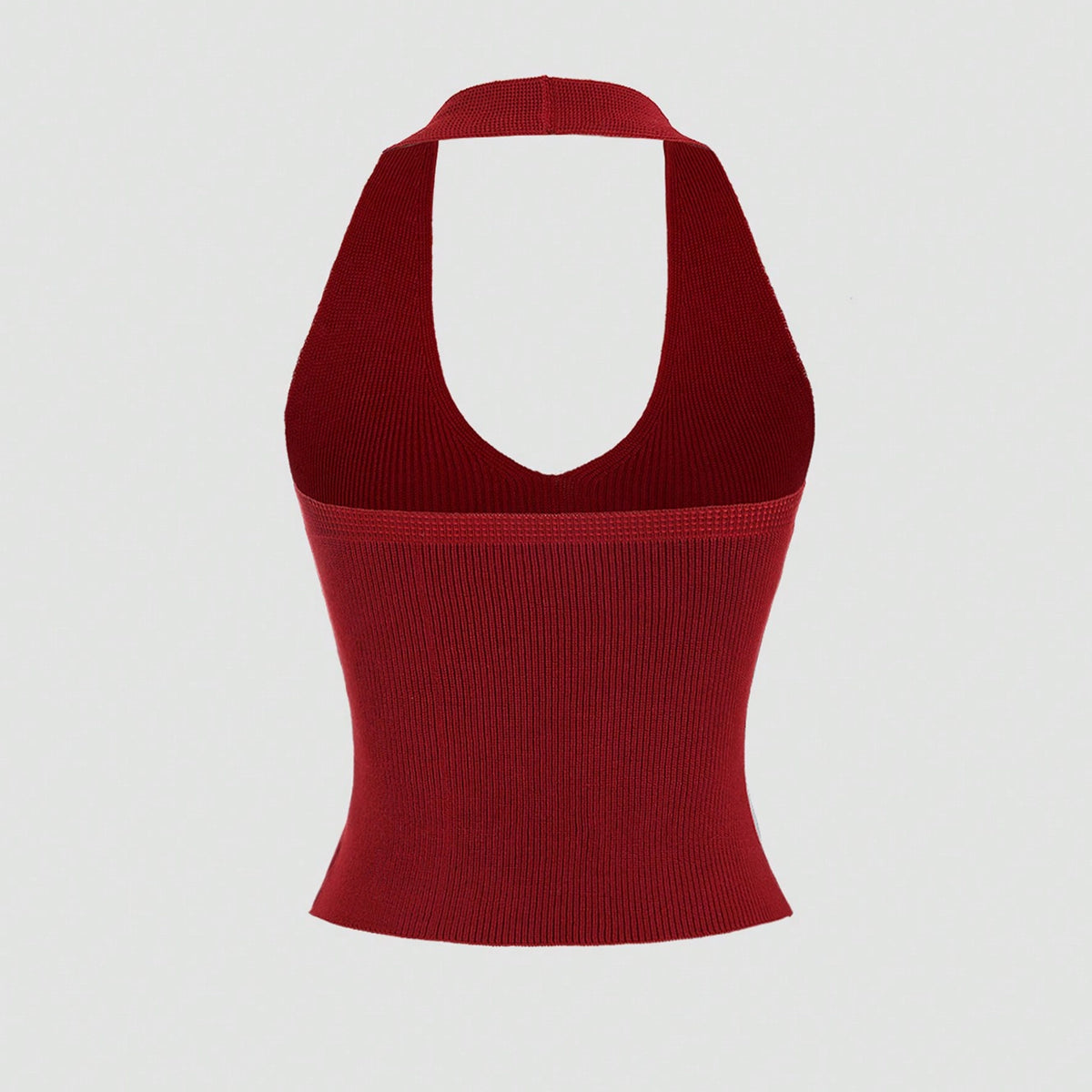 Red ribbed crop top on a light gray background