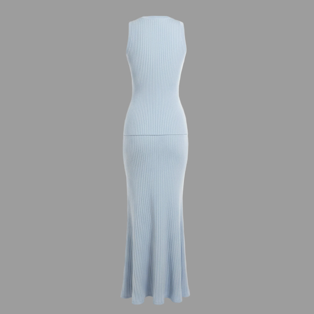 Light blue ribbed dress on a white background