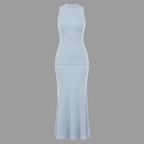 Light blue ribbed dress on a white background