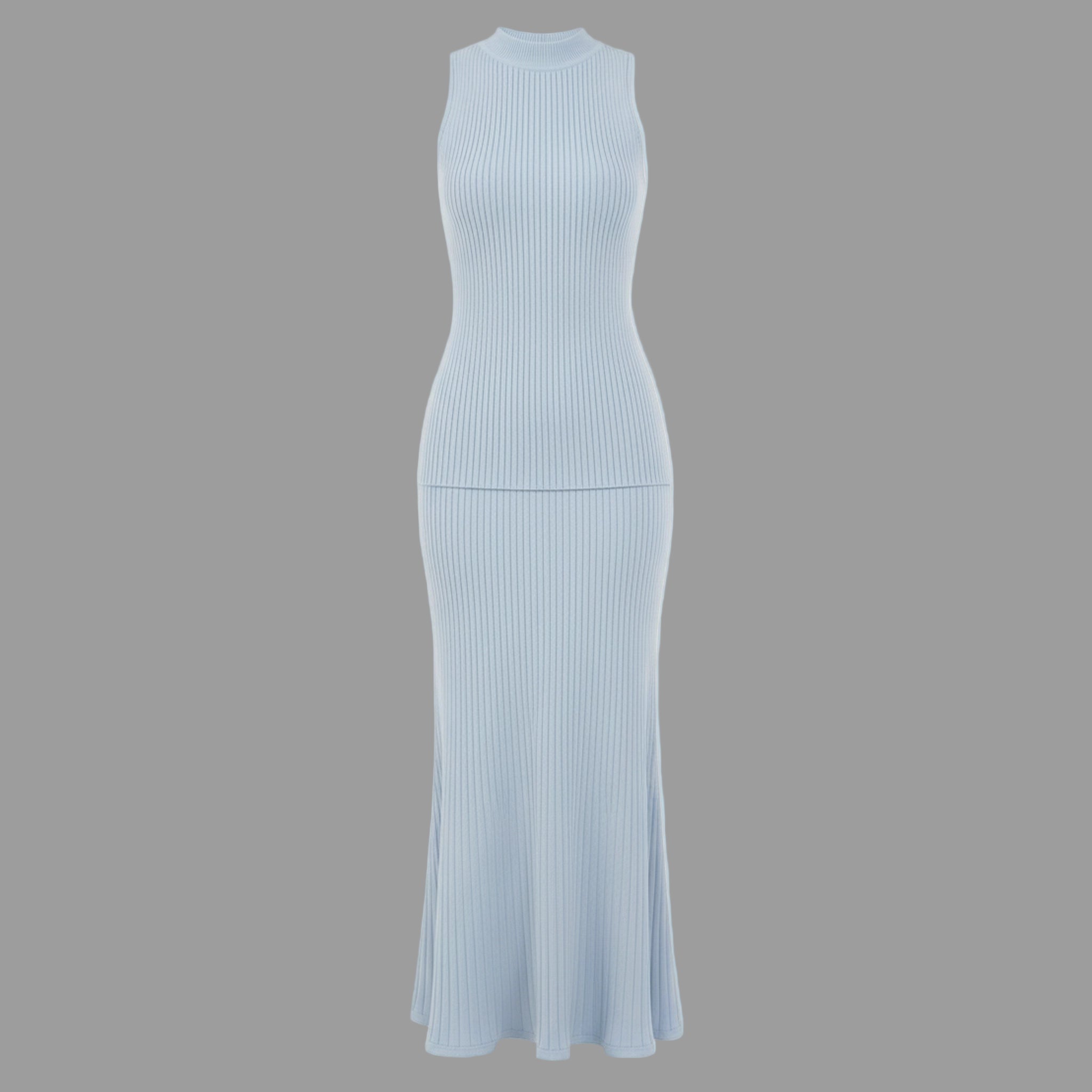 Light blue ribbed dress on a white background