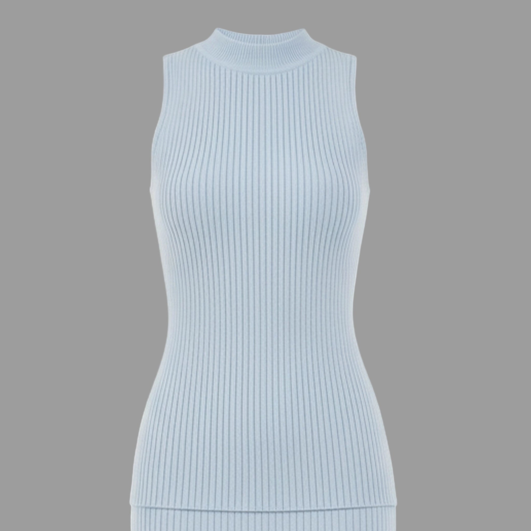 Light blue ribbed sleeveless dress on a white background
