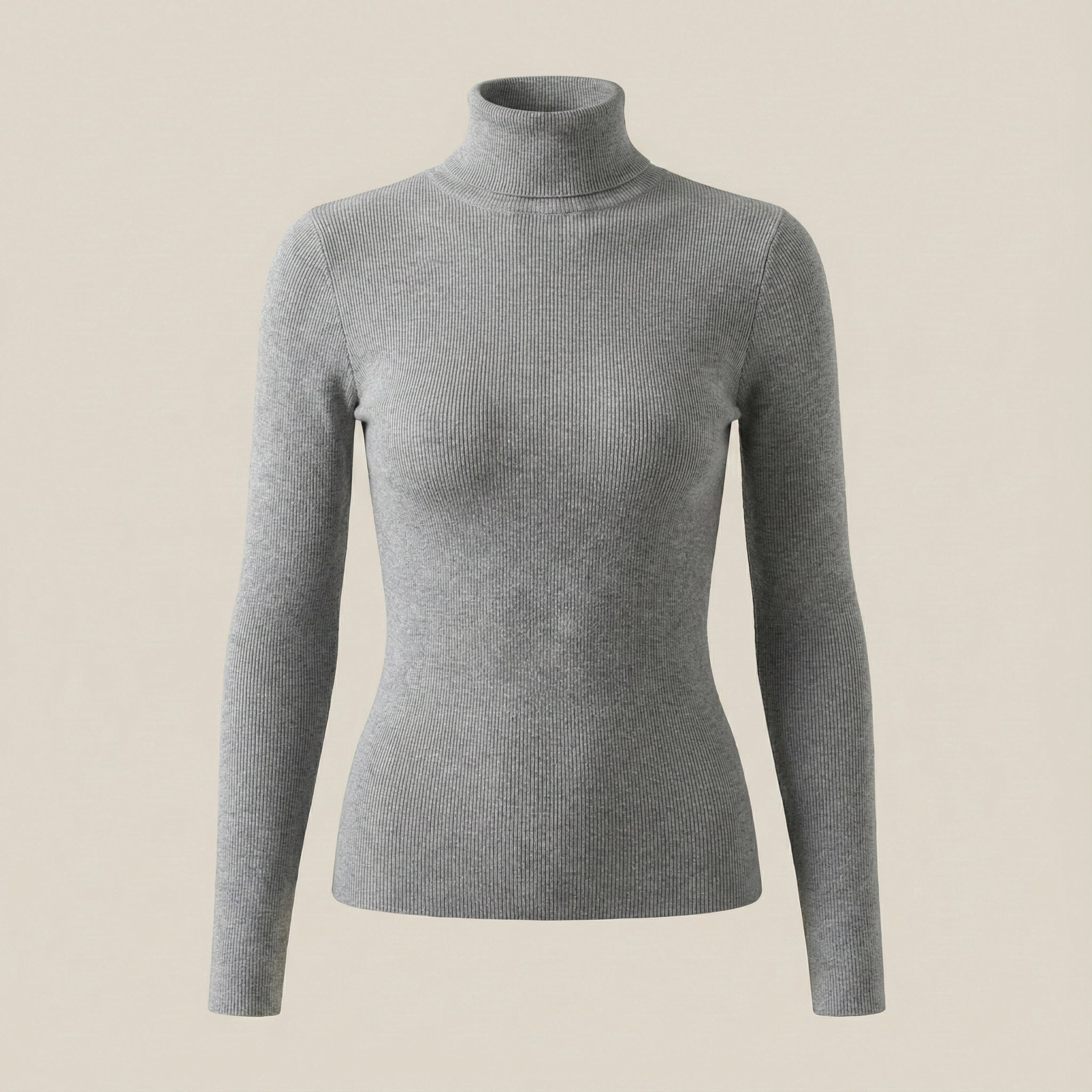 Gray turtleneck sweater on a beige background
