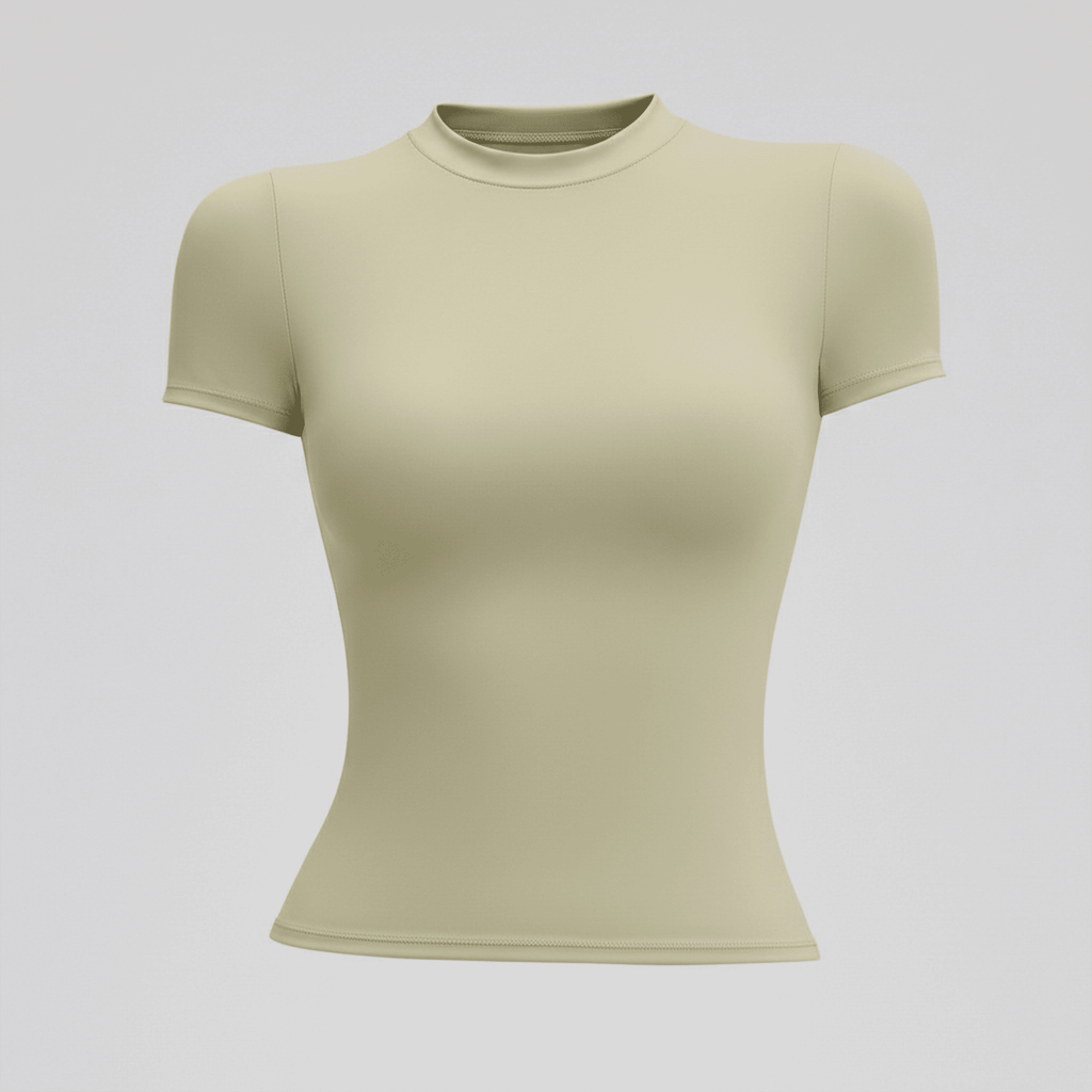 Beige short-sleeve top on a light gray background