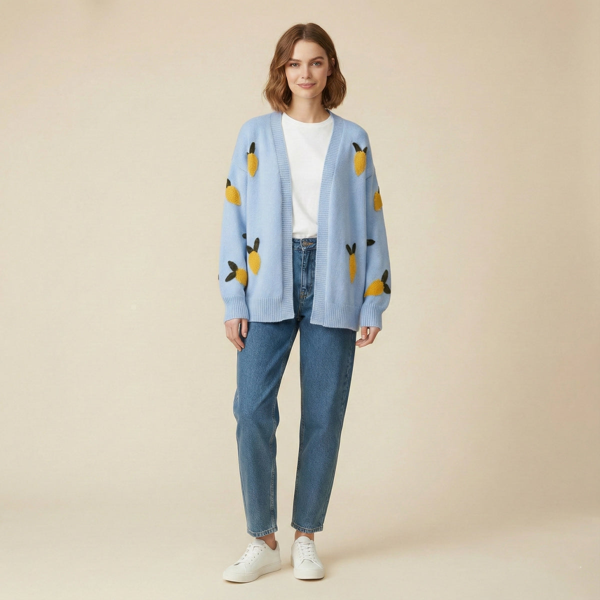 Sofia 'Lemon' Applique Embroidered Knit Cardigan