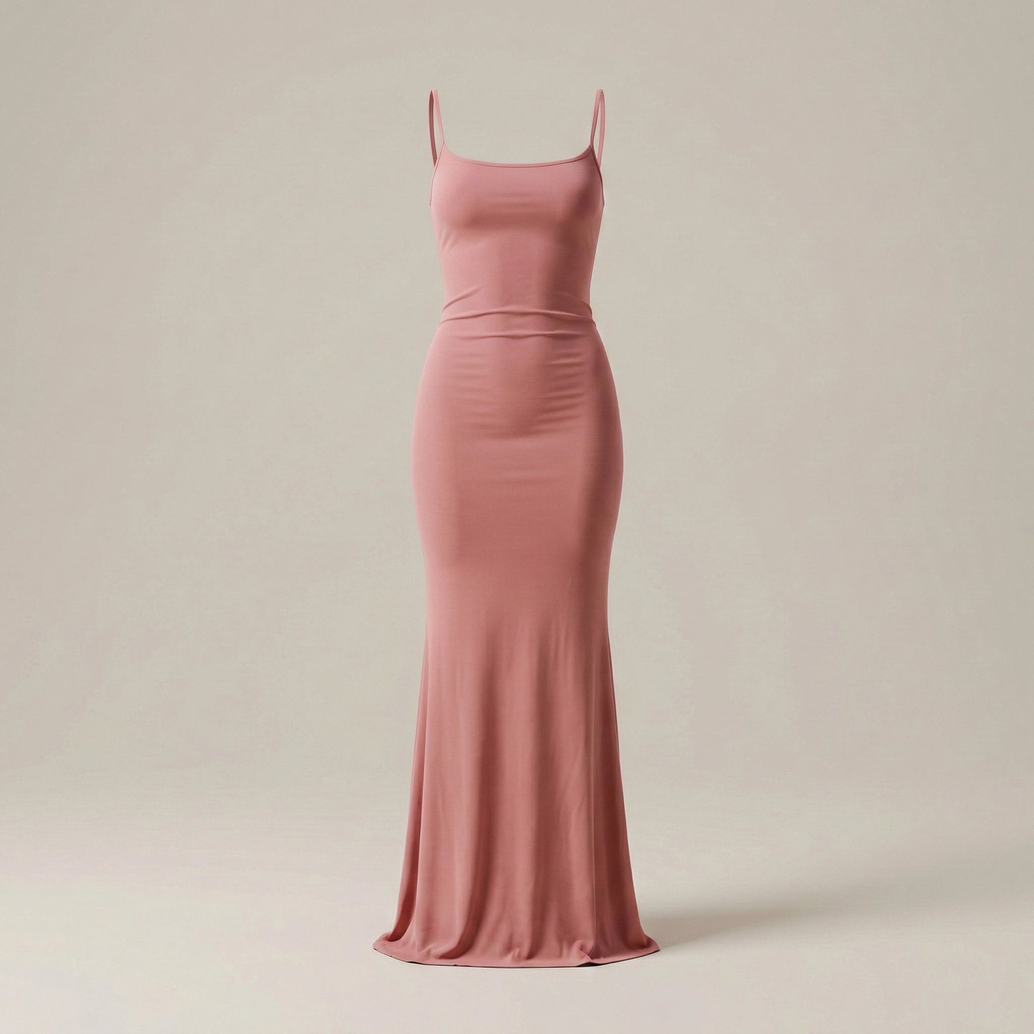 Pink evening gown on a beige background