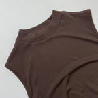 Brown sleeveless top on a light gray background