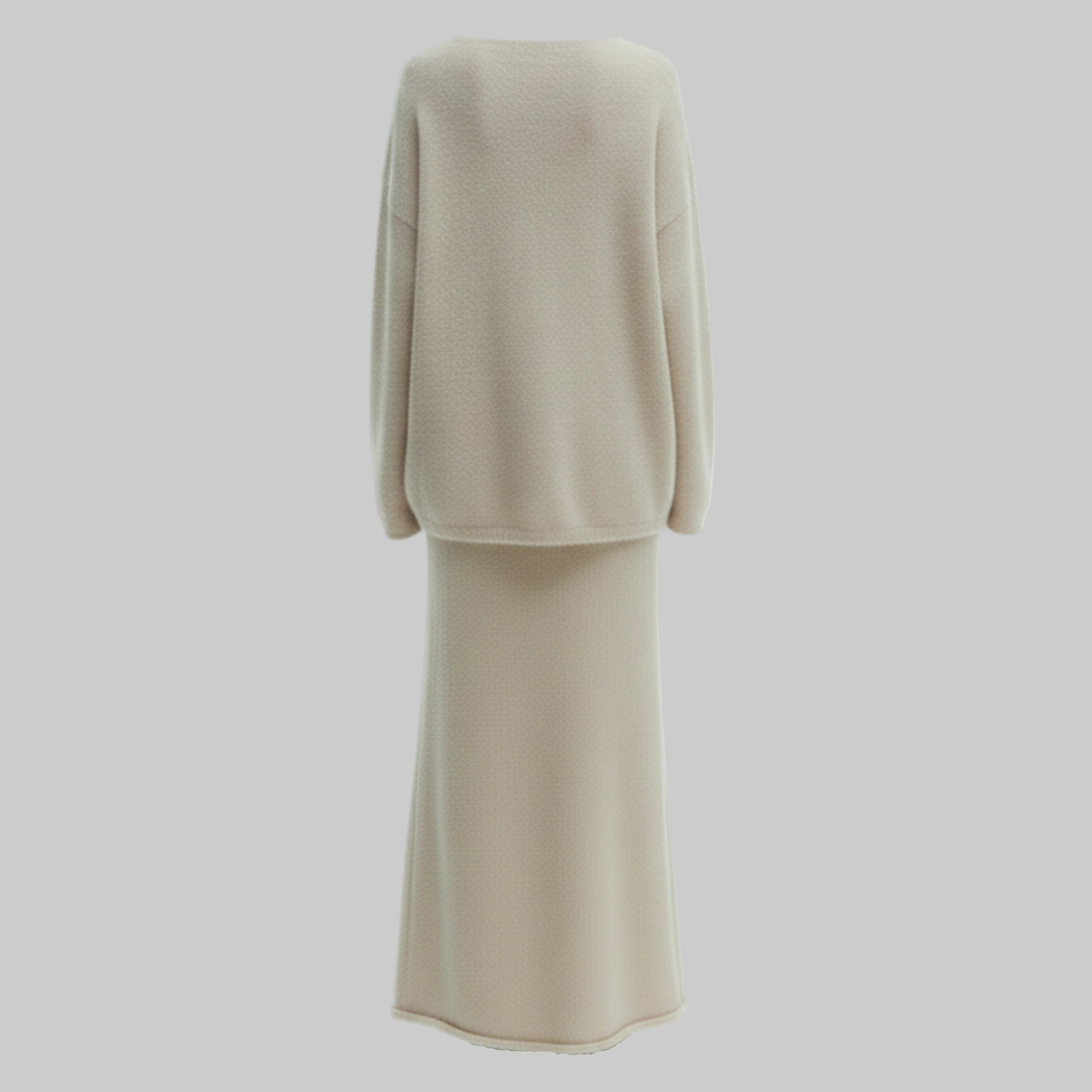 Beige two-piece outfit on a white background