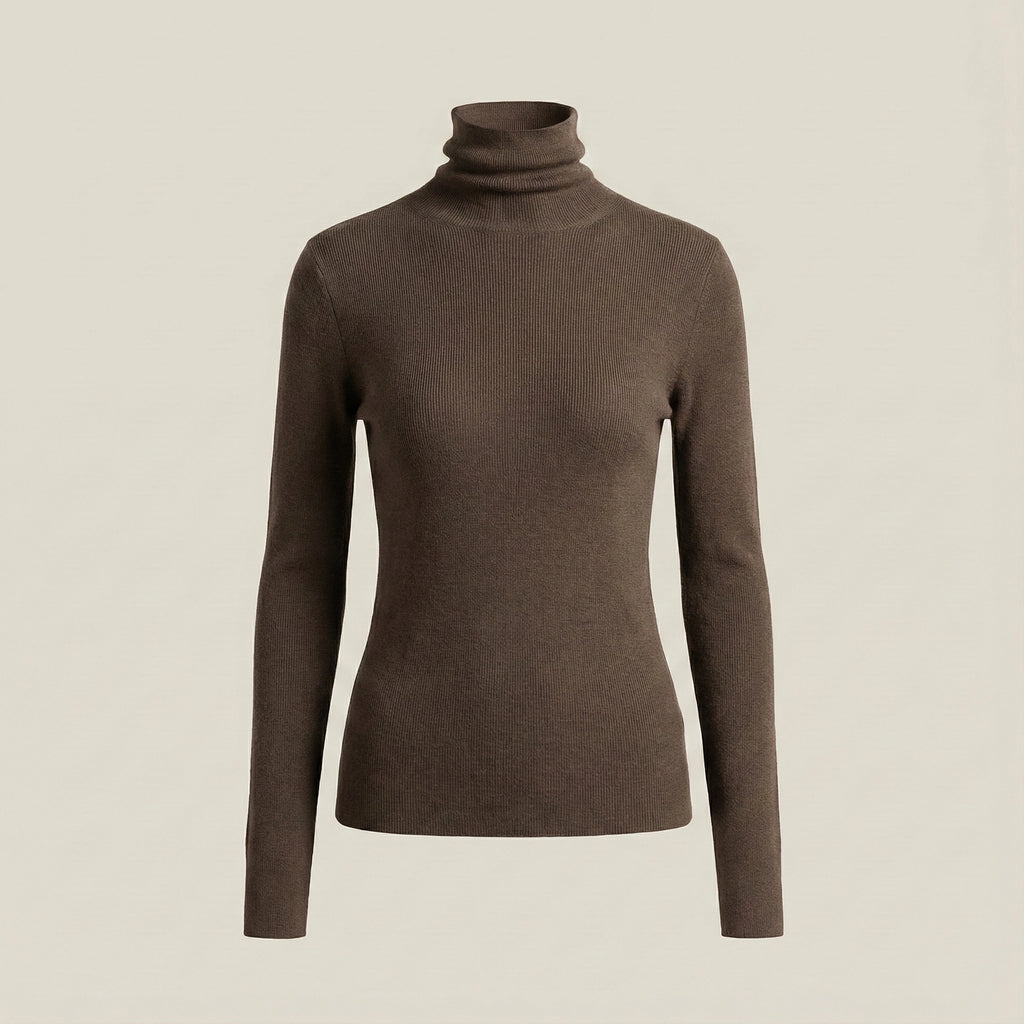 Brown turtleneck sweater on a beige background
