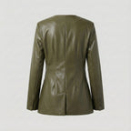 Green leather jacket on a light gray background