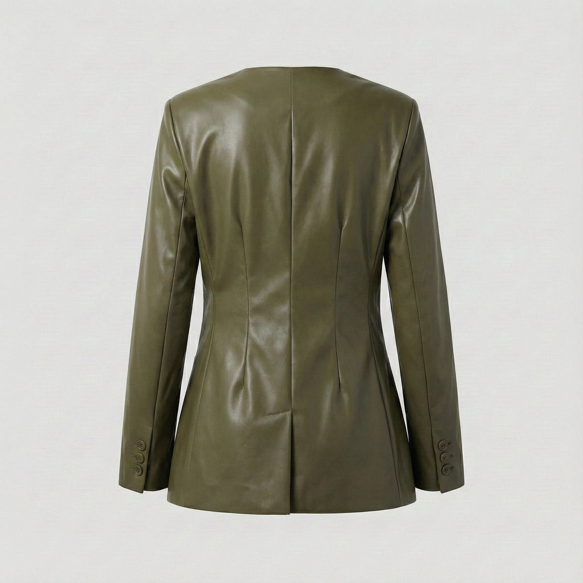 Green leather jacket on a light gray background