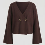 Brown sweater with gold buttons on a white background