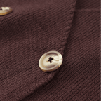 Close-up of a button on a textured brown fabric