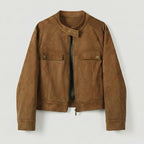 Brown suede jacket on a light gray background