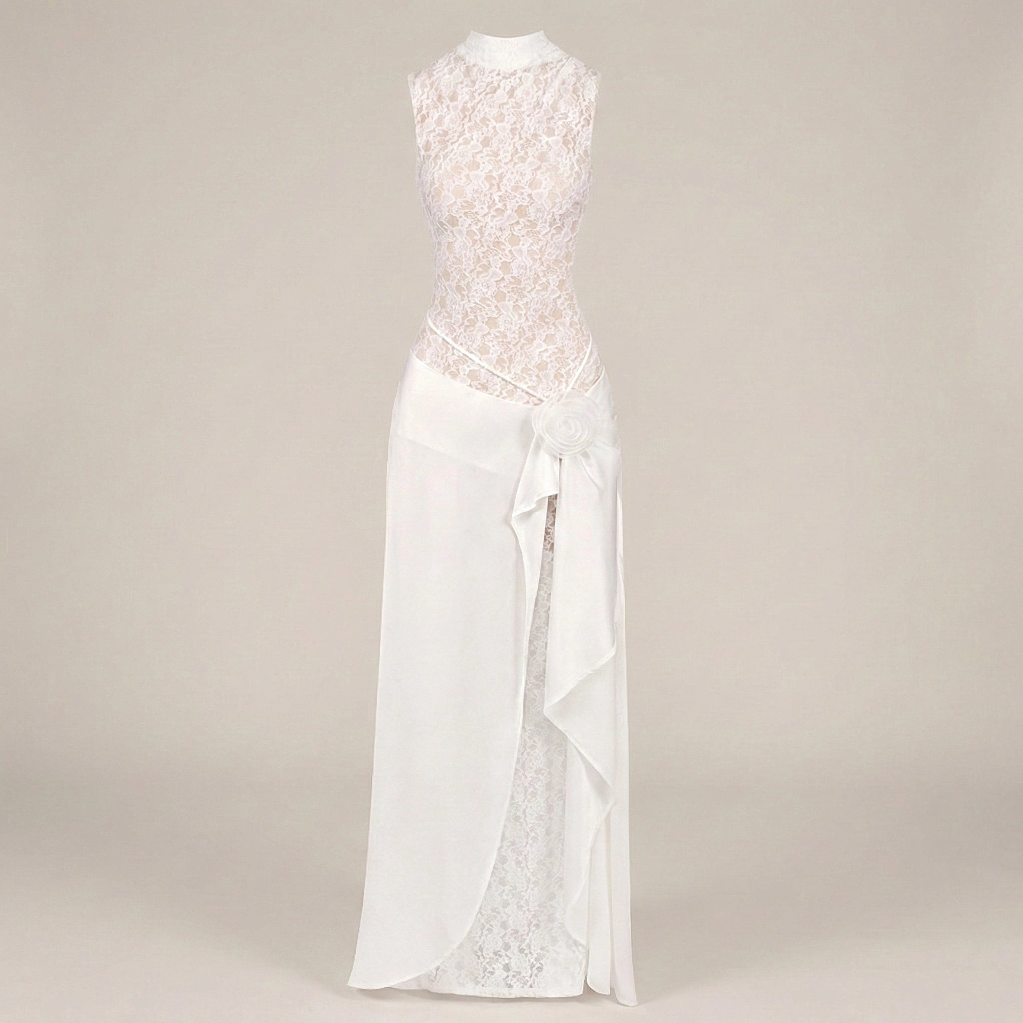 White lace dress on a beige background