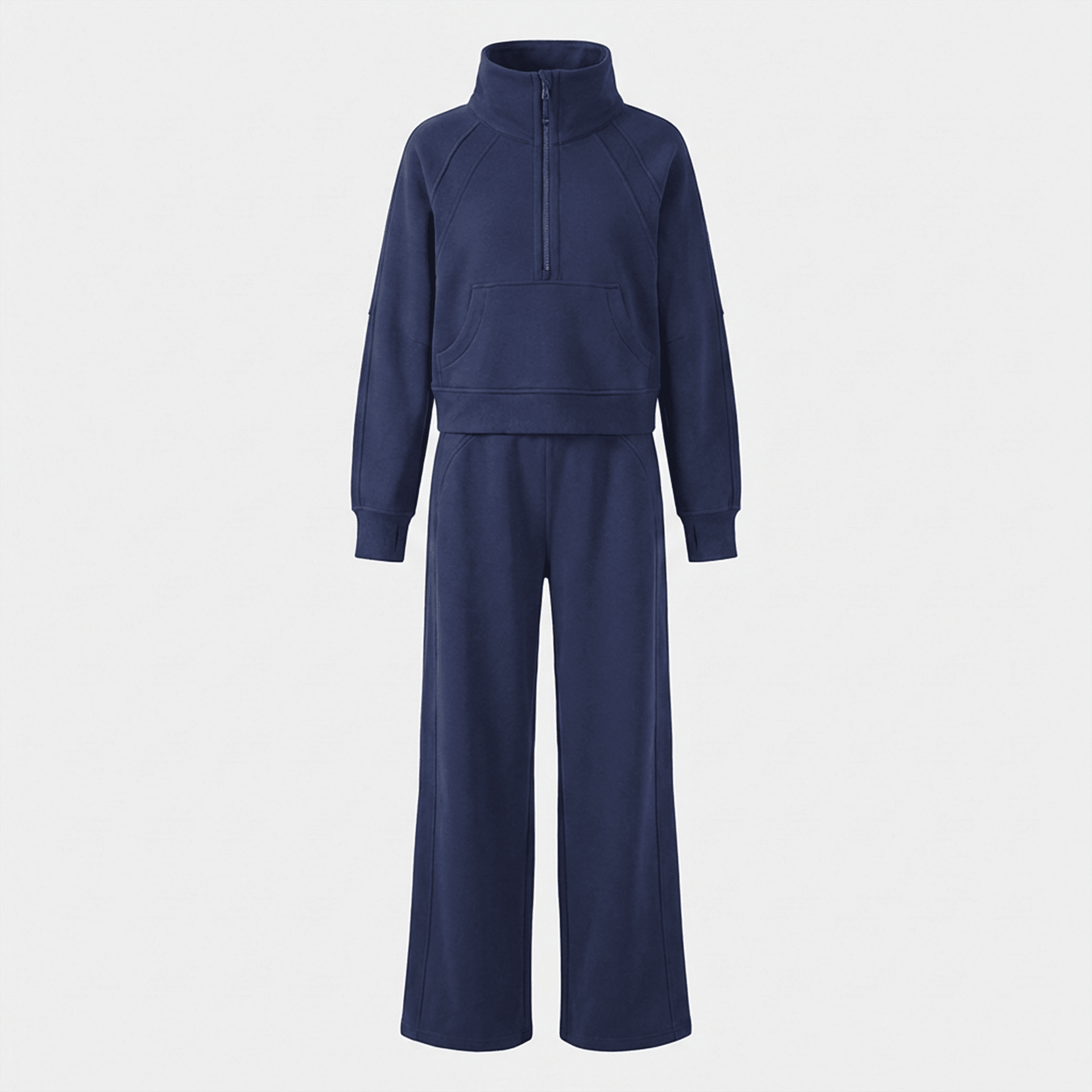 Navy tracksuit on a light gray background