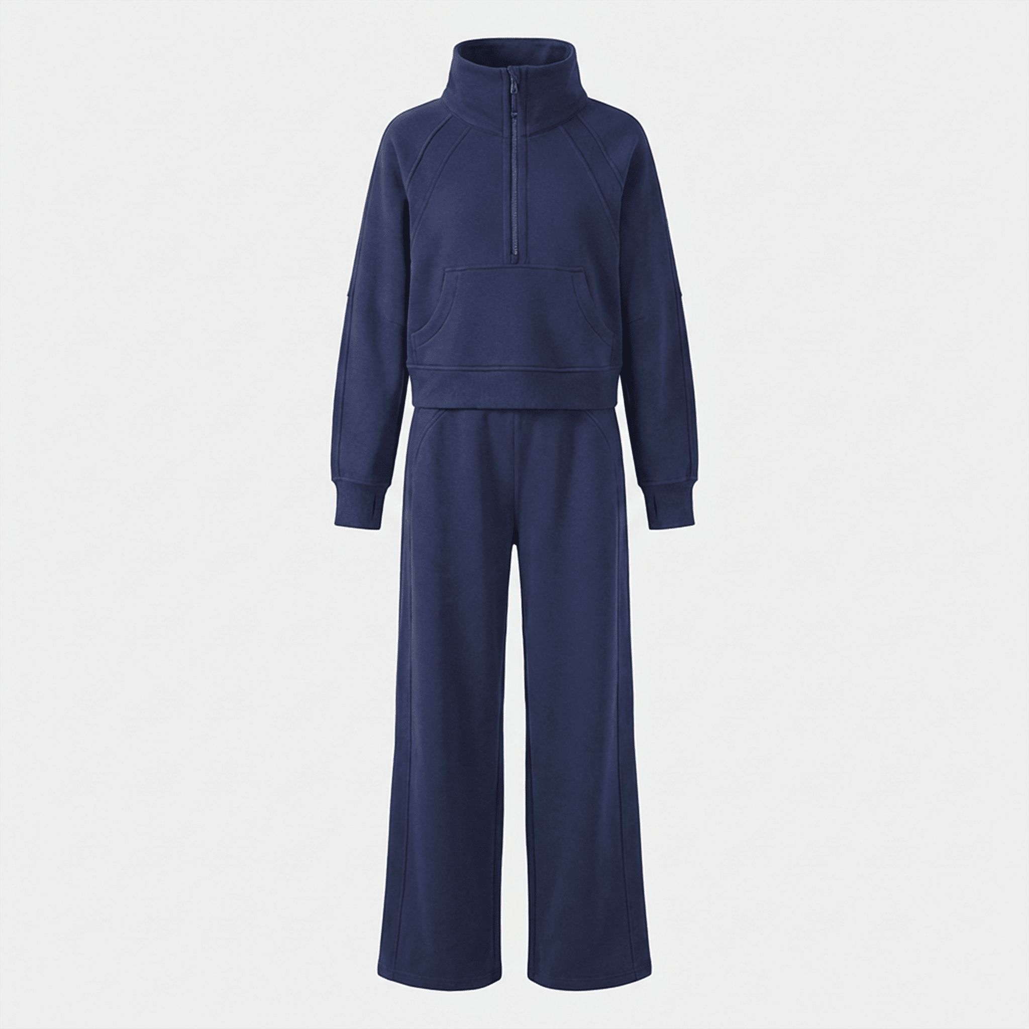 Navy tracksuit on a light gray background