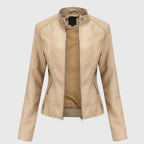 Beige leather jacket on a light gray background