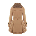 Women’s Fur-Collar beige Double-Breasted Coat 