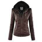 Brown leather jacket with a hood on a white background