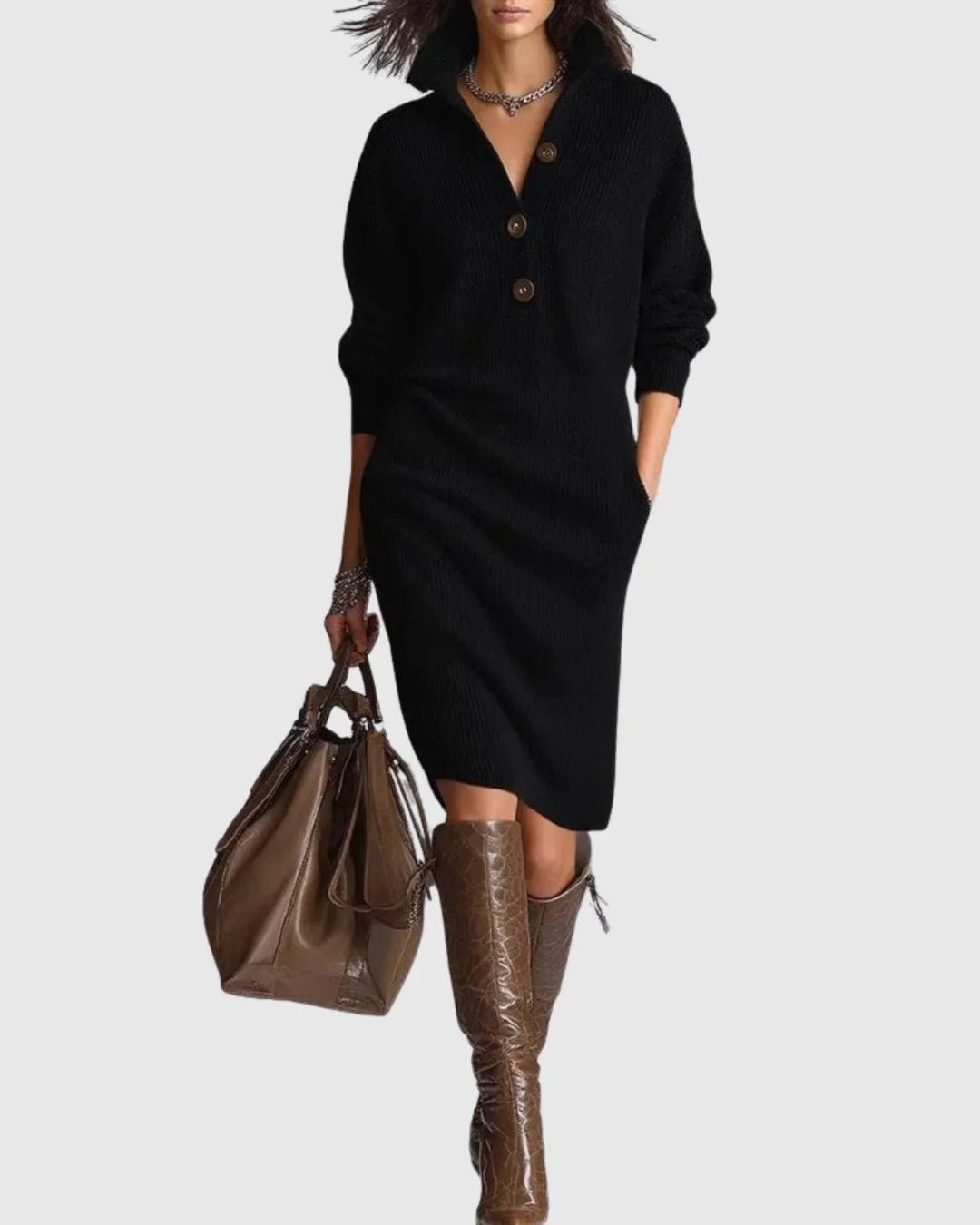 Women’s Ribbed Knit Button-Front Midi Dress